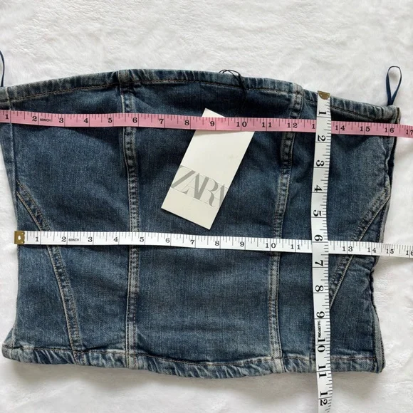 ZARA Strapless Cropped Corset-Style Blue Denim Tube Top—NWT—L - Picture 9 of 9